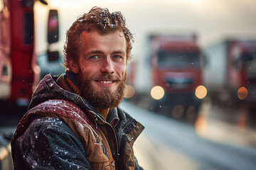 truck driver, in the truck cabin, handling distribution jobs, transporting cargo