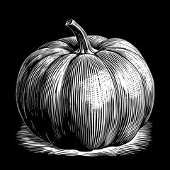 A pumpkin is drawn in black and white