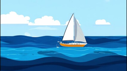 Wall Mural - Cartoon drawing of a sailboat on the ocean. Ideal for adding a playful, nautical touch to childrens content and creative designs.