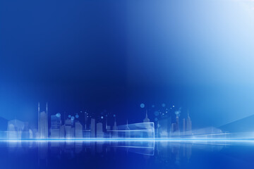 Wall Mural - Blue gradient background city silhouette skyline background