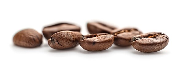 Wall Mural - A number of dark brown coffee beans on a white background