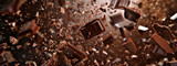 Chocolate Chunks Exploding in Mid-Air During Creative Culinary Experiment in Dimly Lit Kitchen