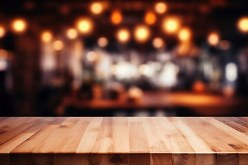 Aufkleber - Empty wooden table top with blurred restaurant or coffee shop background, can be used for display or montage your products