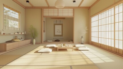 Sticker - 3D Interior Design of Living Room with Japanese Theme Concept