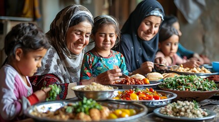 Family of Iran. Iranian.A joyful gathering of women and children sharing a traditional meal, highlighting cultural heritage and community bonds. #fotw