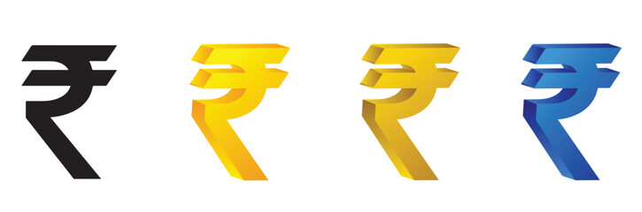 set of Indian Currency Rupee Symbol on white isolated vector illustration