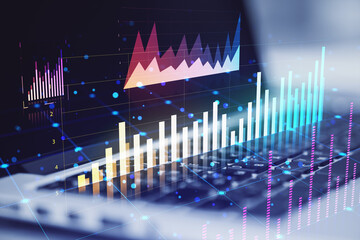 Poster - Digital financial graphs and charts on a laptop screen, concept of online trading and market analysis.