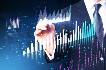 Poster - Businessman analyzing financial growth charts.