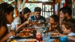 © Vivid Canvas - Family of Venezuela. Venezuelan.A joyful family gathering around a table filled with delicious homemade dishes, enjoying quality time together. #fotw