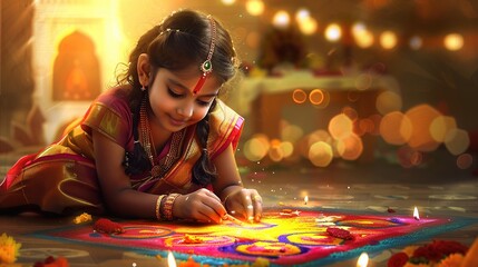 Wall Mural - Picture of young south indian girl wearing beautful cotton saree. Generative ai.