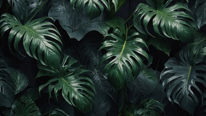 Textured background with tropical vines, green-gray leaf design, photo wallpaper