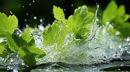 Wall Mural - water drops on green leaf