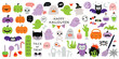 © avian - Halloween graphic elements - pumpkins, ghosts, zombie, owl, cat, candy and others. Hand drawn set. Vector illustration.