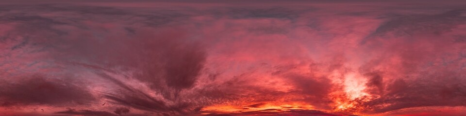 Wall Mural - sunset sky panorama with red burning clouds. seamless hdr 360 pano in spherical equirectangular form