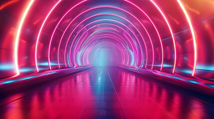 Poster - A visually striking neon-lit tunnel featuring vibrant pink, purple, and blue hues, creating a futuristic and dynamic atmosphere.