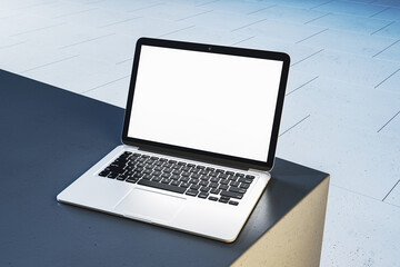 Poster - Modern laptop with blank screen on a sleek surface. 3D Rendering