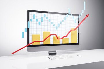 Fototapete - Graph and chart showing market growth on computer screen. 3D Rendering