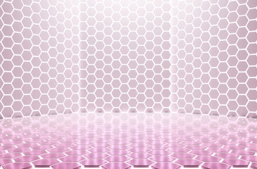Aufkleber - Hexagonal patterned wall and floor in a modern interior space. 3D Rendering