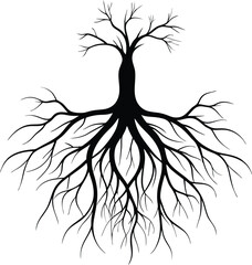 Tree with roots silhouette