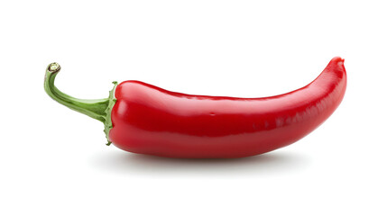 Vibrant red chili pepper standing alone on a clean white background, isolated and eye-catching.