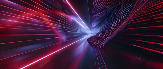 Poster - A futuristic tunnel illuminated with dynamic neon light trails, creating a mesmerizing and high-tech visual experience.