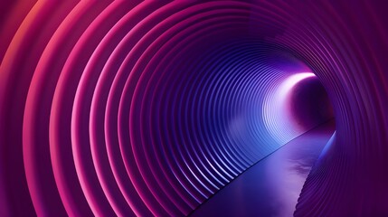 Poster - A futuristic tunnel with smooth, curved walls and neon lighting in shades of purple, pink, and blue.