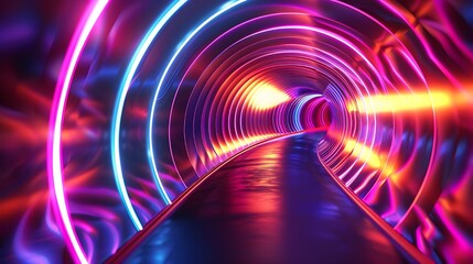 Poster - A mesmerizing neon tunnel illuminated with vibrant, futuristic lights creating a dynamic and immersive visual experience.