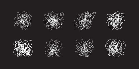 Poster - Random scribble shapes. Collection of chaotic hand-drawn doodles. Vector illustration for artistic designs.