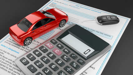 car purchase, document signing, vehicle sale document, car tax payment, car purchase, vehicle tax, car sale, financing, 3d illustration