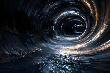 Aufkleber - A dark abstract tunnel with reflective surfaces and intricate textures, creating a mysterious and immersive atmosphere.