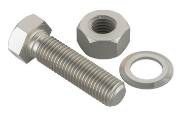 Canvas Print - One Bolt with Nut and Washer, 3D rendering isolated on transparent background