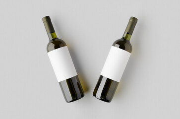 Wall Mural - White wine in a green bottle mockup with a blank label.