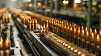 Sticker - A row of bullets are being manufactured in a factory