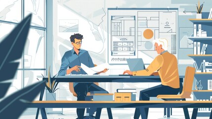 two people working in office illustration design