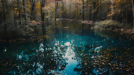 Wall Mural - Reflection of Trees on Calm Water