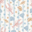 © Anita - Lobster  pattern on blue stripes with ocean animals
