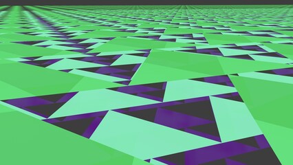 Poster - Purple and green triangles creating a layered geometric pattern.
