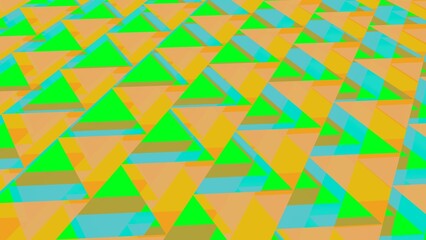 Poster - Bright green and orange triangular shapes forming a complex pattern.