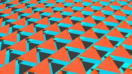 Poster - Red and turquoise triangular shapes forming a 3D pattern.