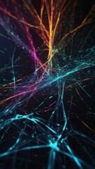 Poster - Vector background with abstract plexus, dynamic flow, and glowing particles. High contrast
