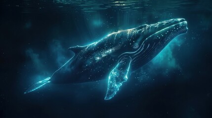 Sticker - Humpback Whale Glowing in the Deep Blue