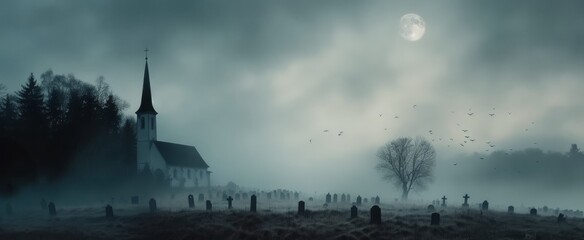 Church and Cemetery in Fog