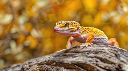 Sticker - Leopard Gecko on a Branch with a Blurred Yellow Background