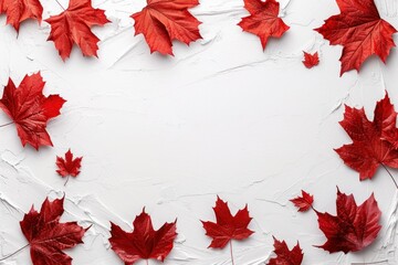 Sticker - Vibrant red maple leaves bordering a textured white surface, ideal for fallthemed backgrounds