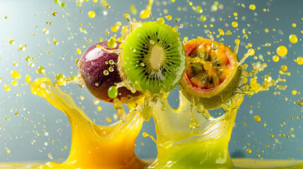 Wall Mural - Dynamic Kiwi and Passion Fruit Juice Splash