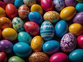 Wall Mural - Vibrant Easter eggs stacked together