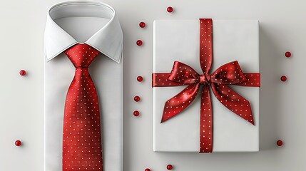 Wall Mural -   A white box adorned with a red tie, alongside another white box featuring a white shirt and vibrant red polka dots