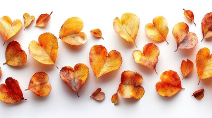 Wall Mural -   A yellow-red leaf duo atop a white heart-shaped surface