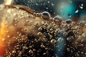 Poster - Macro photo of intricate bubbles set against a warmhued, bokeh background