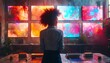 © Amonthep - Person standing in front of colorful display screens in a modern workspace, showcasing vibrant digital art.
